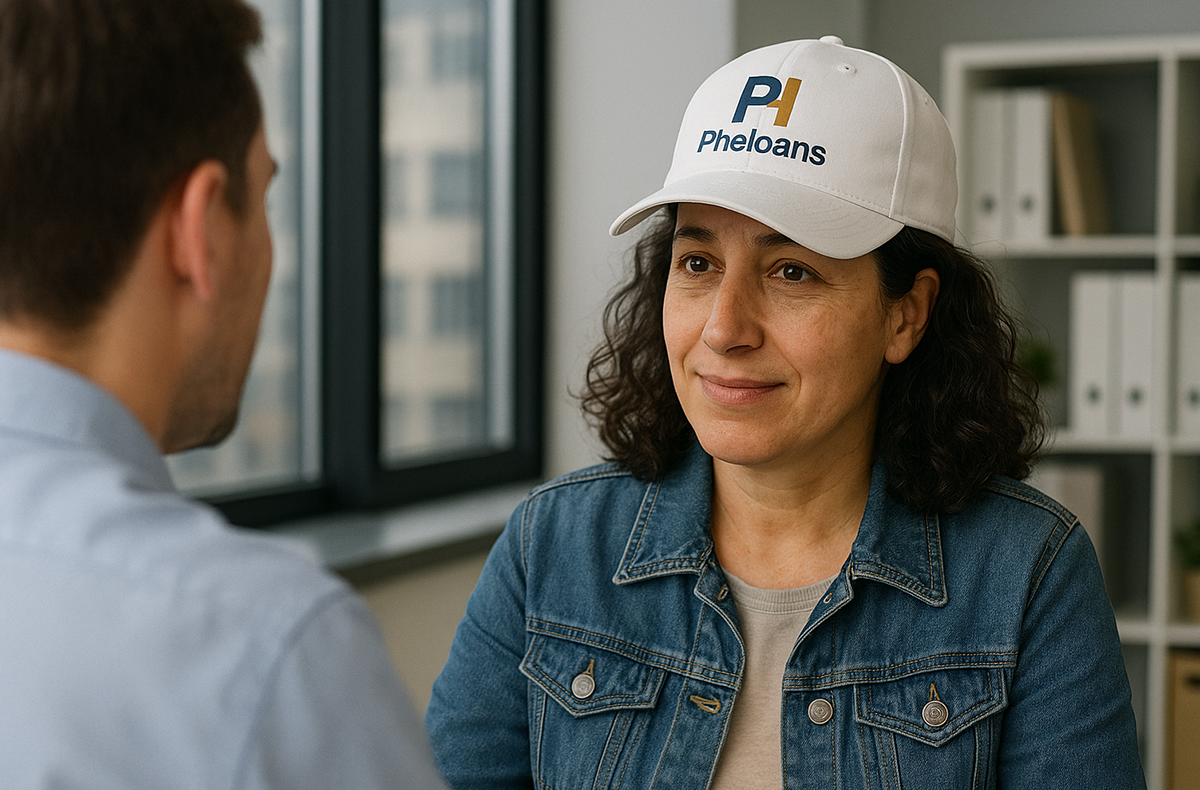 Pheloans Office - Sarah Brockman helping customer with payday loan
